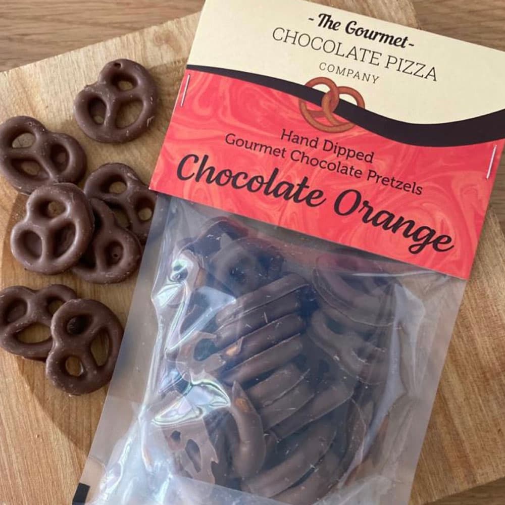 Delicious salted pretzels smothered in orange flavoured chocolate.